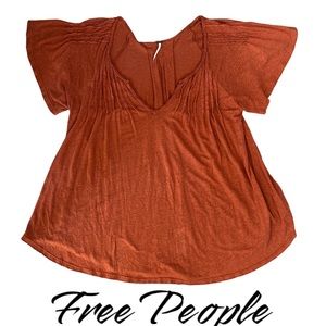 Free People womens Large Linen/Viscose flowy rust colored top